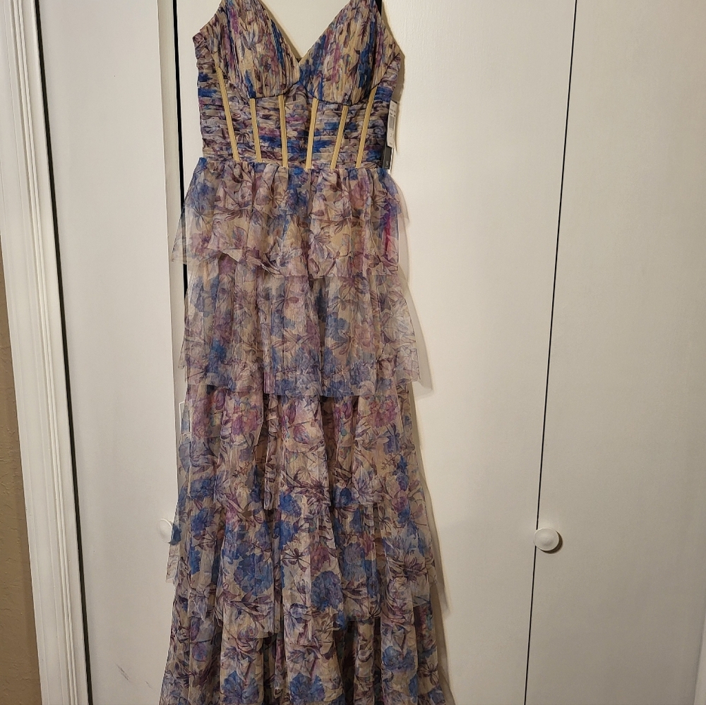 Blondie Nites Pastel Floral Dress in Lavender, Pink & Blue - Picture 7 of 8